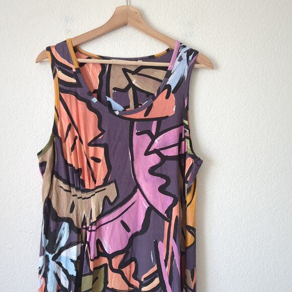 Soft Surroundings Women's Joylyn Cinched Waist Palm Leaf Print Maxi Dress Large - Picture 7 of 8